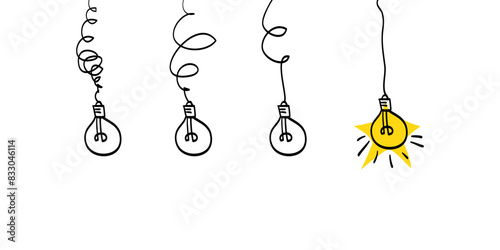 Doodle lightbulbs idea icon. simplifying the complex, confusion clarity or path vector idea concept with lightbulbs. vector illustration