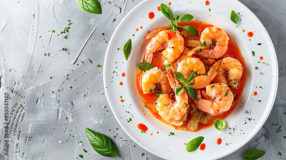 Moqueca fish and shrimp, a traditional dish of Brazilian cuisine. Stewed fish with shrimps, cooked in a delicious rich and aromatic broth. On a light background. Moqueca fish and shrimp, a traditional dish of Brazilian cuisine. Stewed fish with shrimps, cooked in a delicious rich and aromatic broth. On a light background.