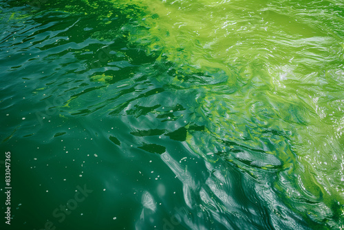 green river water caused by microalgae growth. microorganisms in a pond in summer give the water a green color. The surface of green water. Tropical green water textures.


 photo
