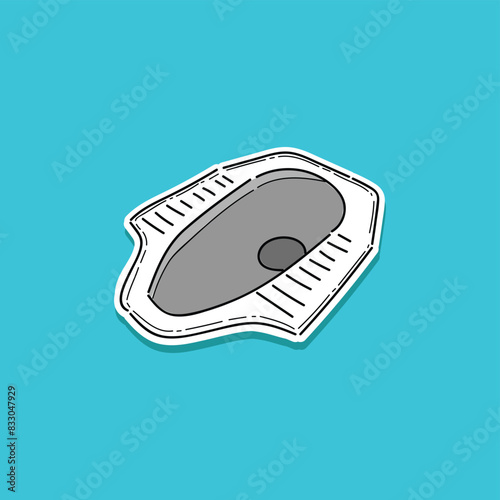 Squat toilet bowl or Asian style floor level toilet isolated on blue background. Vector illustration. Asian traditional toilet bathroom style.
