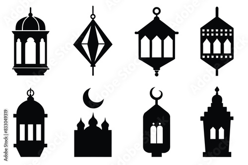 Set of Line Islamic Arabic Lantern Symbol Icon Collection Set vector