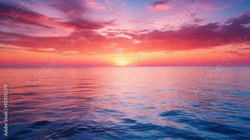 sunset over a calm ocean, with the sky ablaze with hues of orange, 