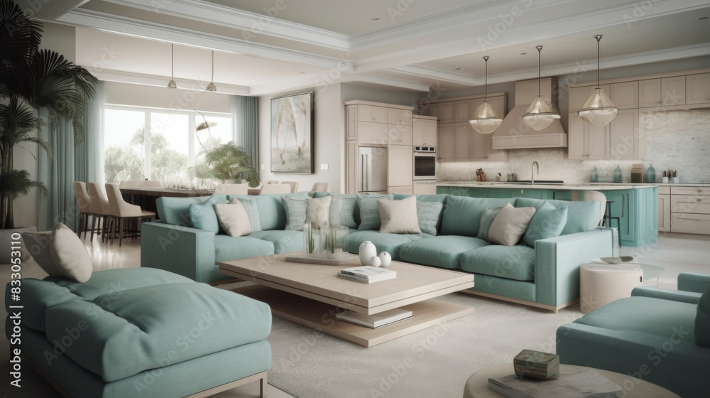 Interior design. Computer Generated Image Of Modern apartment living room. Architectural Visualization. 3D Render.
Interior design. Computer Generated Image Of Modern apartment living room. Architectural Visualization. 3D Render.