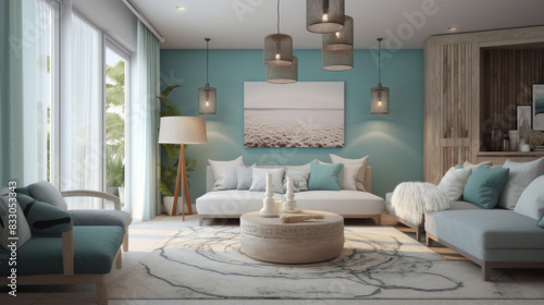 Interior design. Computer Generated Image Of Modern apartment living room. Architectural Visualization. 3D Render. 