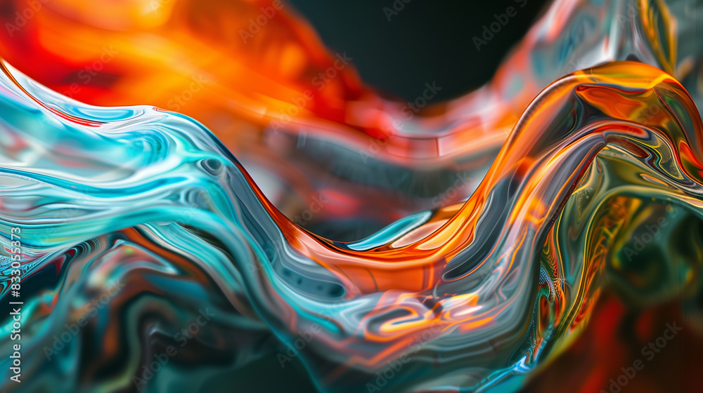 Obraz premium Abstract liquid art with vibrant blue and orange swirling patterns