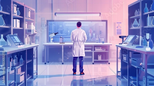 Scientist in Lab flat design front view research environment theme water color Colored pastel