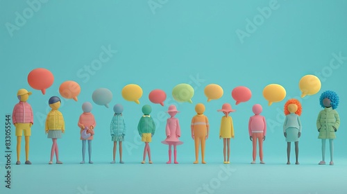 Speech Bubbles Diverse figures with speech bubbles, indicating inclusive communication and the sharing of diverse perspectives