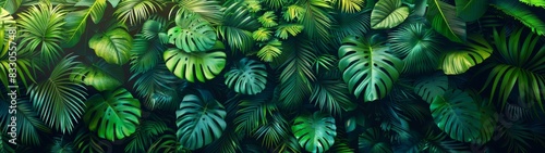 The rich green foliage provides a verdant canvas for the vibrant hues of tropical flowers  their colors popping vividly like splashes of bright paint  enhancing the beauty of the scene.