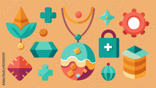 An array of unique and oneofakind goods from jewelry made with natural stones to wooden toys and puzzles.. Vector illustration