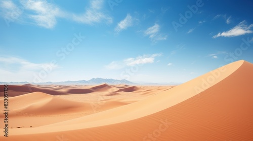 sand dune towering over a vast desert expanse with a clear blue sky 