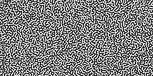 Turing reaction diffusion monochrome seamless pattern with chaotic motion. Linear design with biological shapes. Organic lines in Memphis. abstract truing organic wallpaper background.