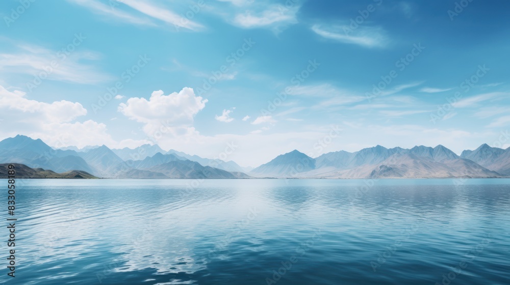 Naklejka premium A vast lake with a background of different mountains. 