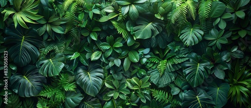 From above, the tropical plants background appears as a living tapestry, with each leaf and flower adding its own unique touch to the intricate design. photo