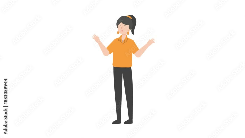 Saleswoman raising both hands Saleswoman raising both hands