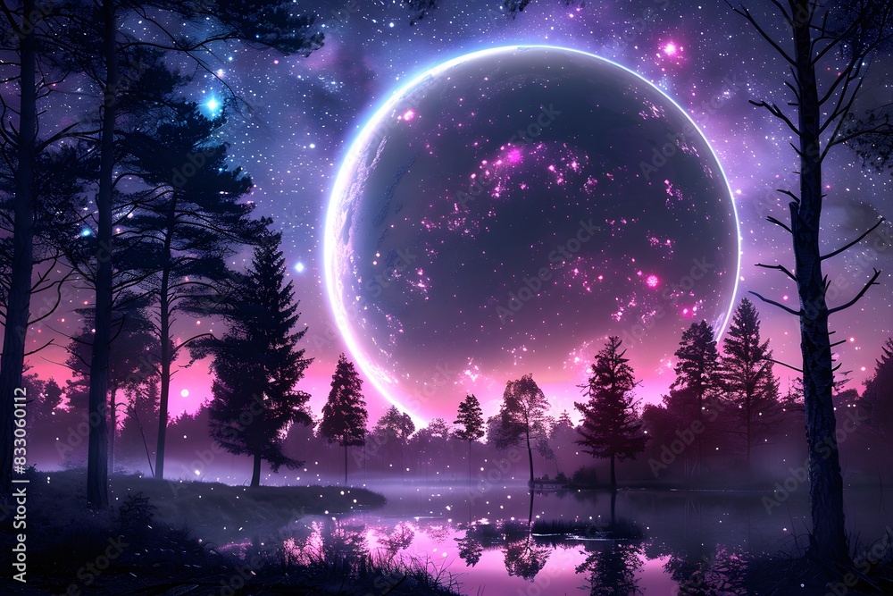 Naklejka premium Mystical Moonlit Forest Reflection