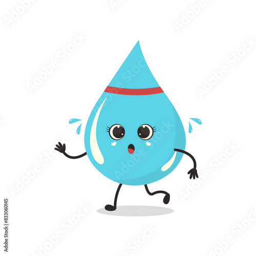 Cute Cartoon Water Drop Character. Vector Illustration Isolated on White Background.