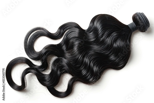 Wavy black human hair weaves isolated on white background