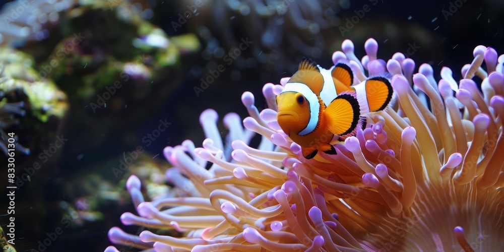 A clownfish and anemone in a beautiful underwater world. A clownfish and anemone in a beautiful underwater world.