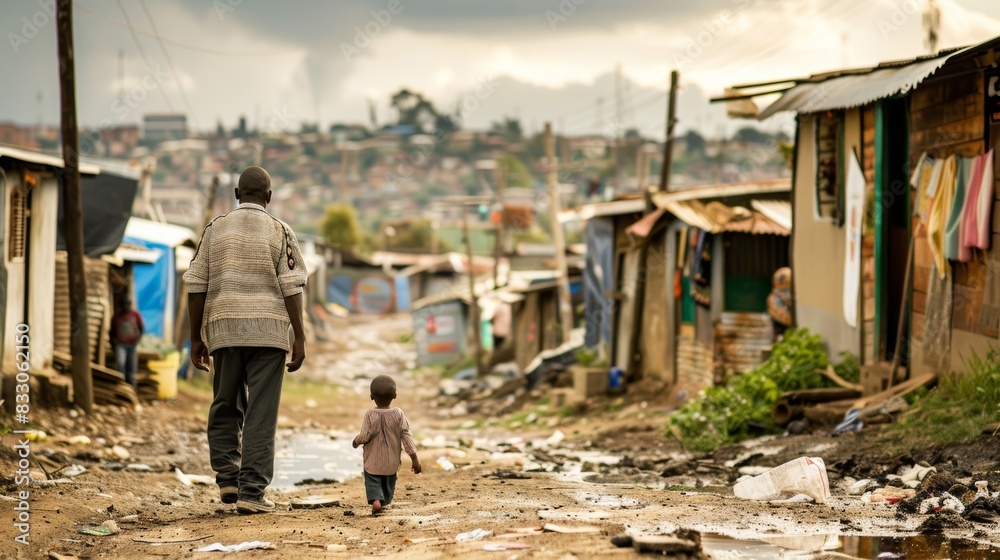 The poor life of families in the slums The poor life of families in the slums