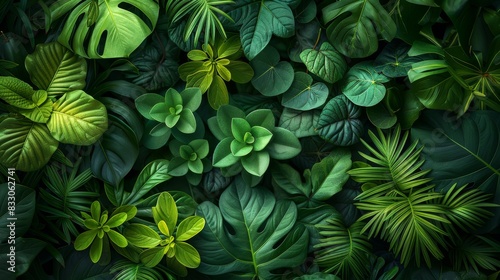 From above, the tropical plants background appears as a vibrant patchwork of colors and textures, with each plant contributing to the rich tapestry of life that defines the rainforest.