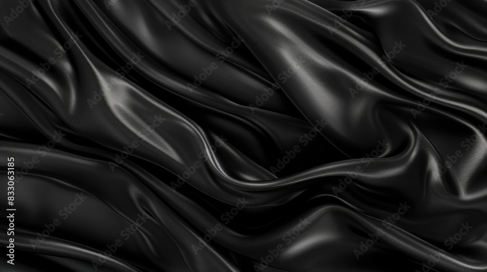 Fototapeta premium Black textures wallpaper. Abstract 4k background silk, smooth, waves pattern. Modern clean minimal backdrop design. Black and white high definition