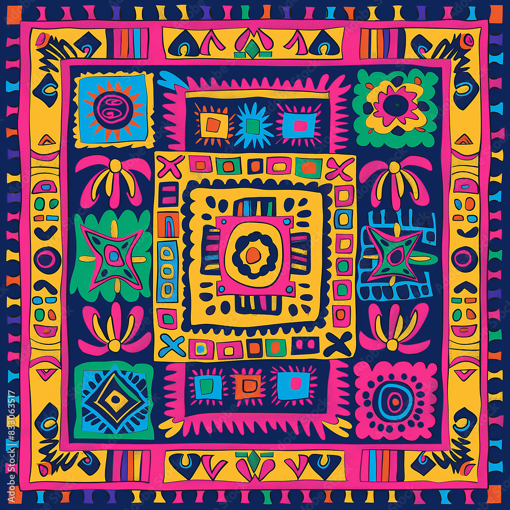 the style of Aztec carpet design vector illustration set. Doodle geometric shapes with bold lines and colors for cultural background decoration the style of Aztec carpet design vector illustration set. Doodle geometric shapes with bold lines and colors for cultural background decoration