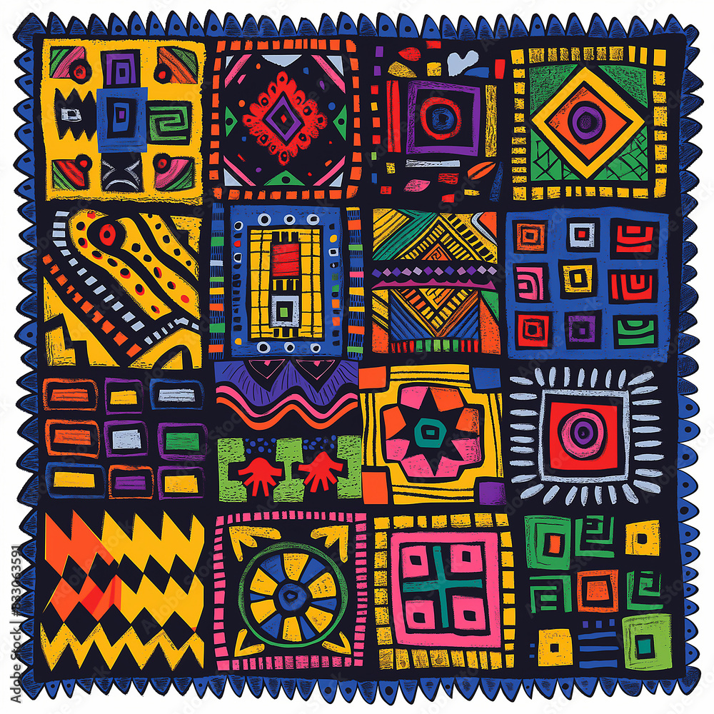 the style of Aztec carpet design vector illustration set. Doodle geometric shapes with bold lines and colors for cultural background decoration the style of Aztec carpet design vector illustration set. Doodle geometric shapes with bold lines and colors for cultural background decoration