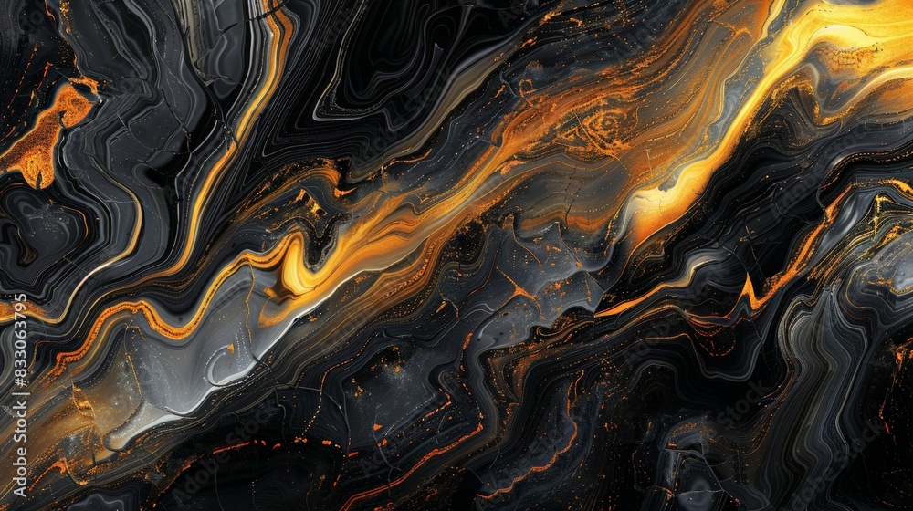 Obraz premium The surface is stylized like natural stone, marble or granite, with gold and black hues. Deep color Banner, poster, background. Copy space