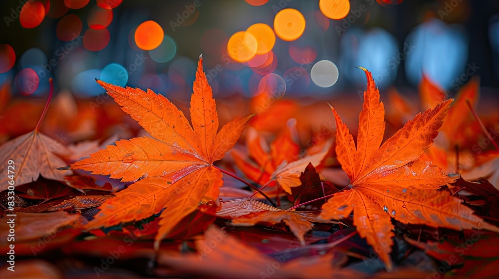 Fallen orange maple leaves on the ground, vibrant autumn Fallen orange maple leaves on the ground, vibrant autumn