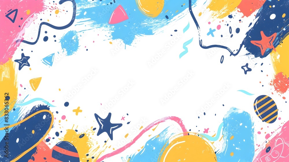 Playful Doodle Frame with Bright Colors and Fun Elements on White Background Great for Children s Invitations or Greeting Cards Art Concept with Copy Playful Doodle Frame with Bright Colors and Fun Elements on White Background Great for Children s Invitations or Greeting Cards Art Concept with Copy