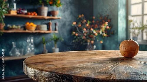 Wooden Table with Natural Finish for Artisanal Food Displays in Cozy Room Setting