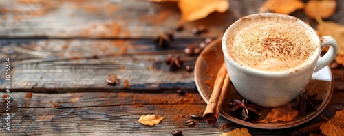 Comforting Autumn Cappuccino Moment on Rustic Wooden Table