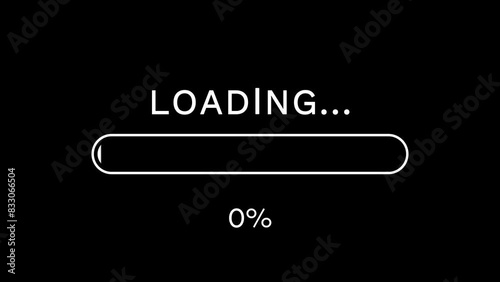 Progress loading bar screen animation video effect on black background