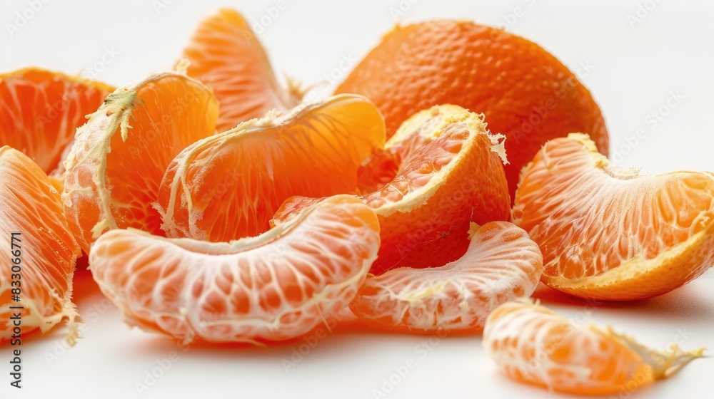 Tangerine segments without peel on white background Tangerine segments without peel on white background