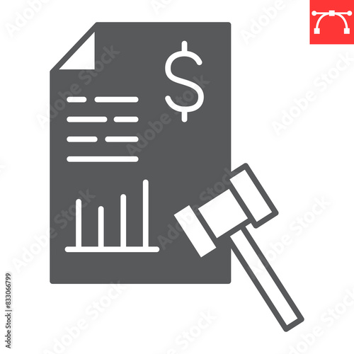 Tax penalty glyph icon, tax and gavel, fine vector icon, vector graphics, editable stroke solid sign, eps 10.