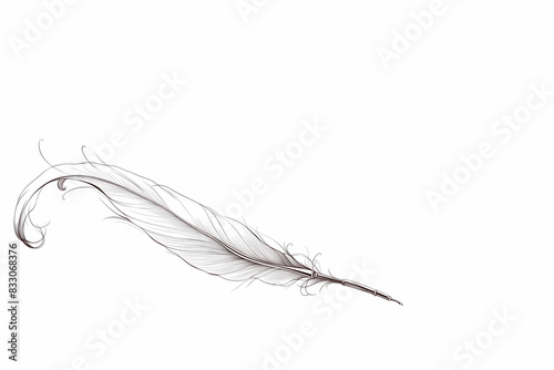plume de cygne blanche pour la calligraphie posée sur un fond blanc avec espace négatif copyspace - outil d'écriture. photo