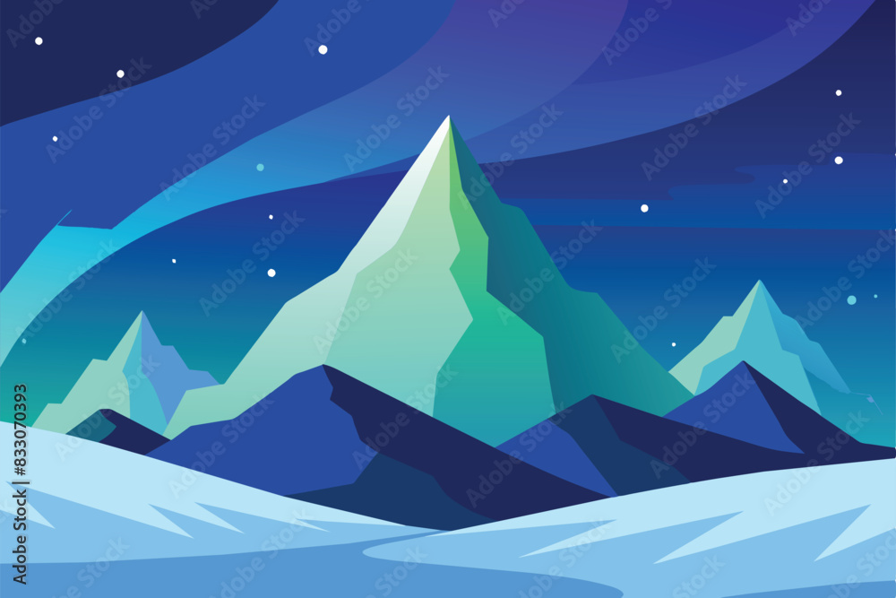 Beautiful Aurora Borealis Sky Light Snow Mountain Adventure Polar Landscape vector Illustration