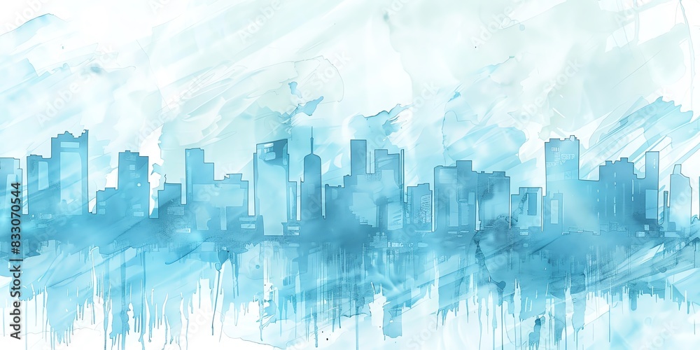 Blue watercolor cityscape. Urban abstract.