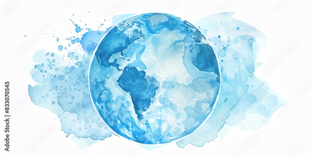 Blue watercolor drawing of planet Earth.