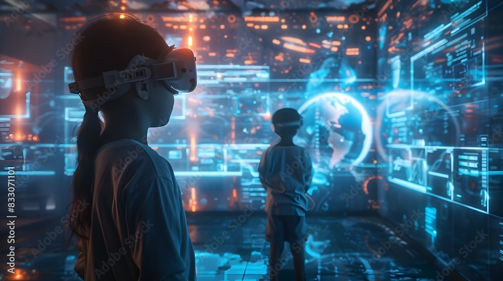 Futuristic Classroom with Holographic Lessons and Interactive Learning Tools for Kids Futuristic Classroom with Holographic Lessons and Interactive Learning Tools for Kids