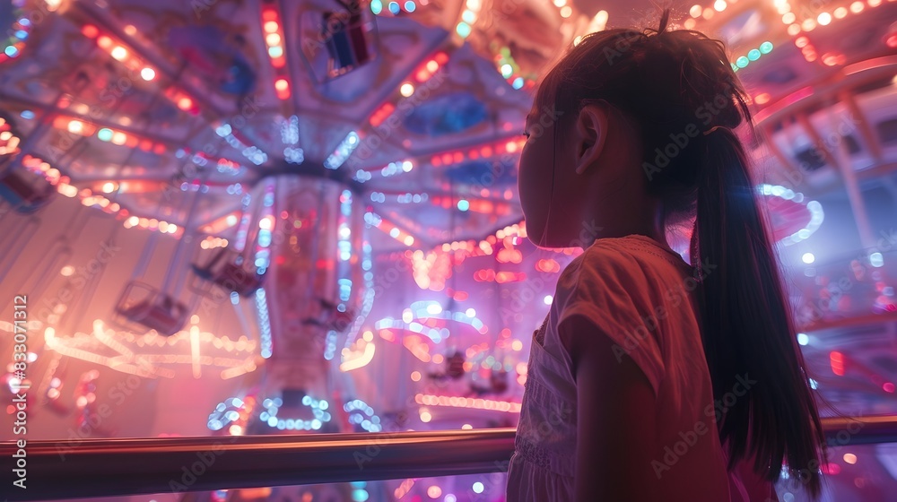 Children Exploring a Futuristic Amusement Park with Advanced Rides and Holographic Attractions Children Exploring a Futuristic Amusement Park with Advanced Rides and Holographic Attractions