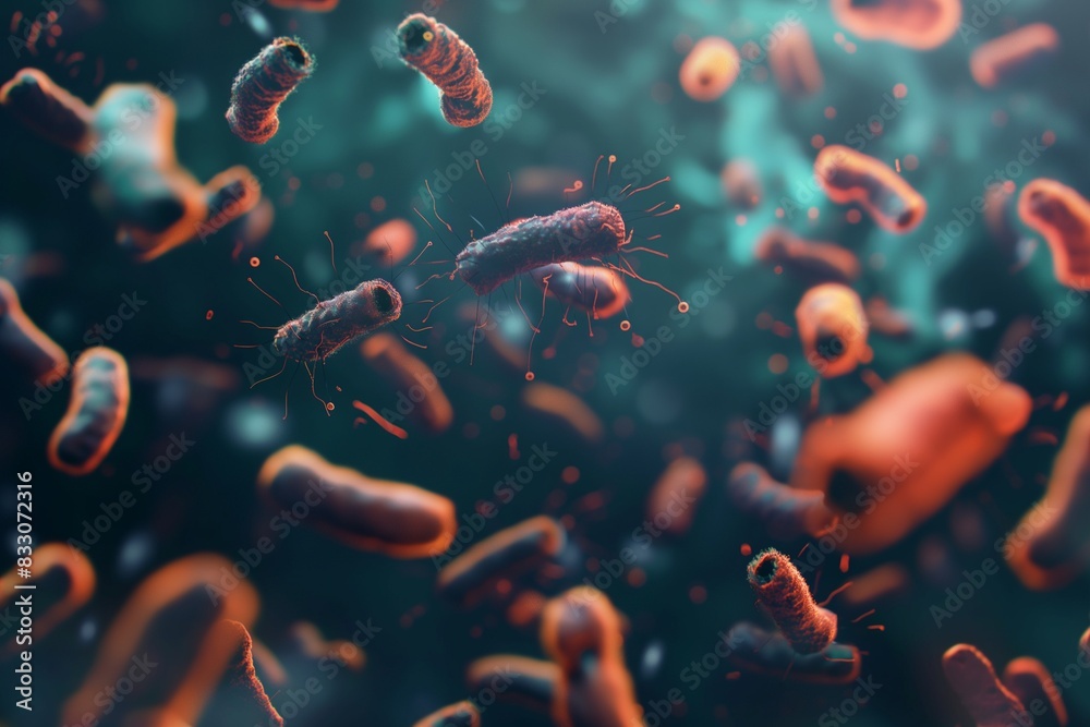 Fototapeta premium bacteria in microscope by generative ai