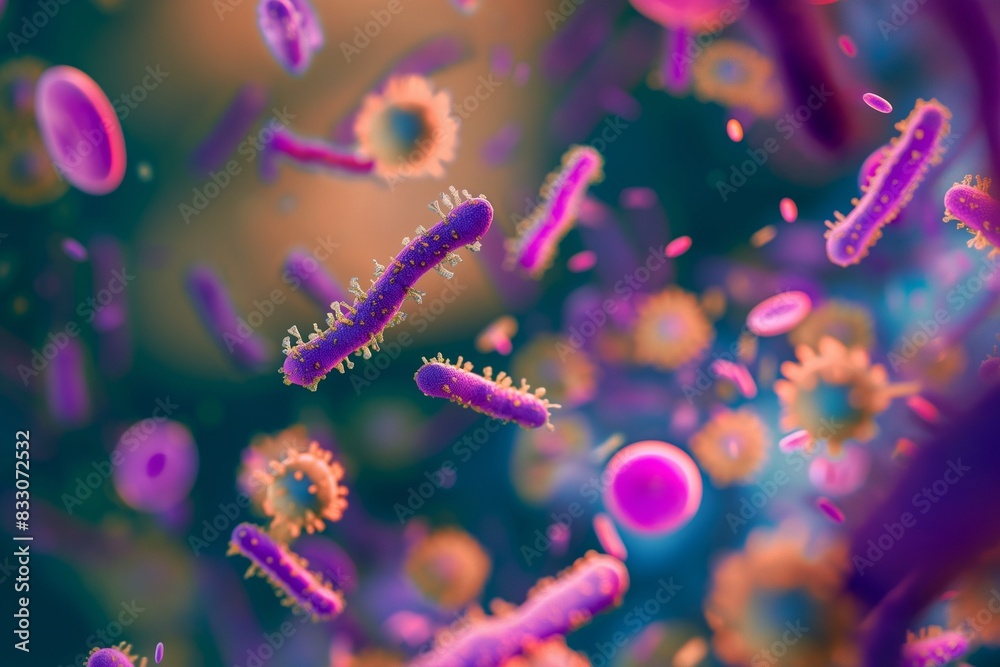 Naklejka premium bacteria in microscope by generative ai