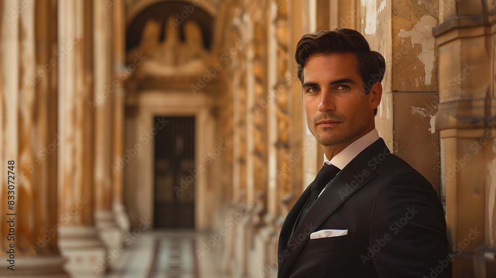professional portrait of a man, his refined features illuminated by soft, diffused light against a backdrop 