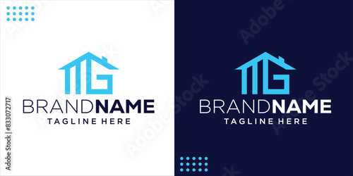 Creative MG logo in the shape of a house, design inspiration, illustration, vector