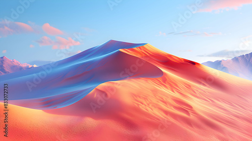 A vibrant nature sand dune landscape with the wind creating dynamic patterns in the sand, the scene captured with a tilt-shift lens photo