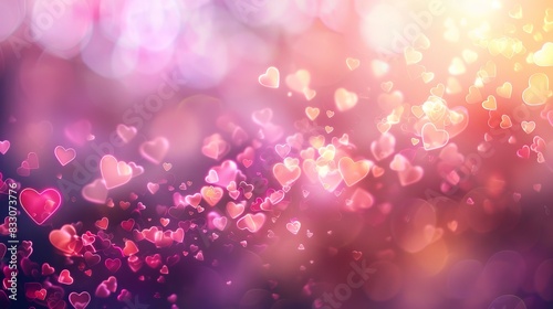 Light pink bokeh valentine background, background with pink hearts bokeh