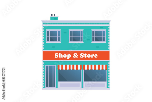 Vector element of store and  shop building, grocery building front view detailed flat design style for city illustration	