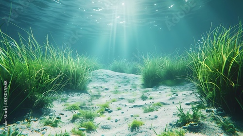 Serene Underwater Landscape with Lush Seagrass and Gentle Currents Peaceful Marine Oasis with Vibrant Colors and Captivating Atmosphere