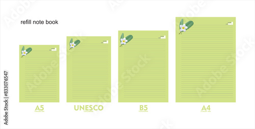 A5, A4, B5 size notebook design with color background with floral decoration. vector a set
